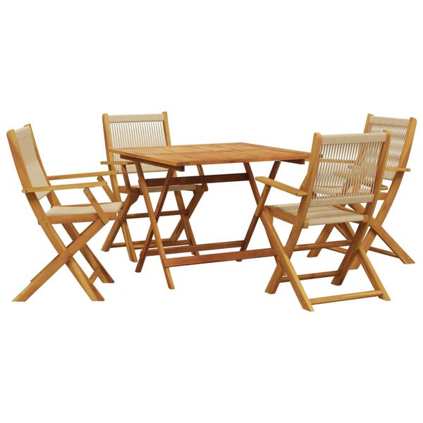 vidaXL 5 Piece Garden Dining Set Beige Polypropylene and Solid Wood