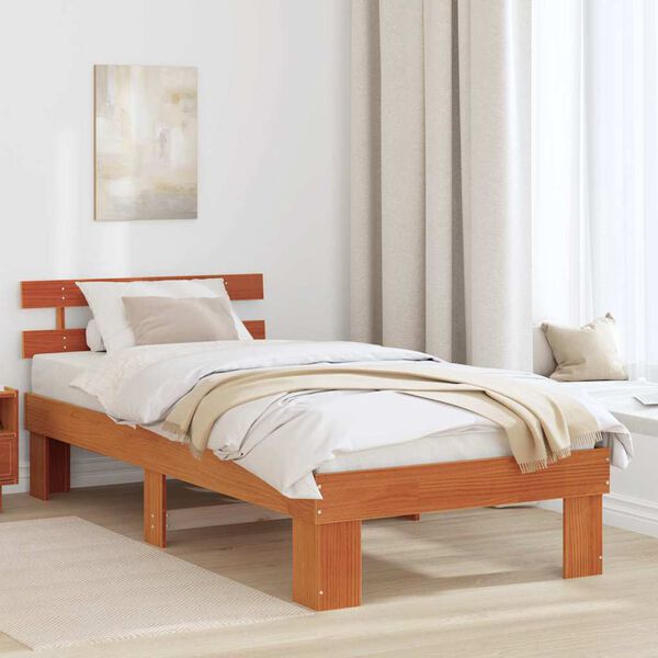 vidaXL Bed Frame with Headboard Wax Brown 75 x 190 cm Solid Pine Wood