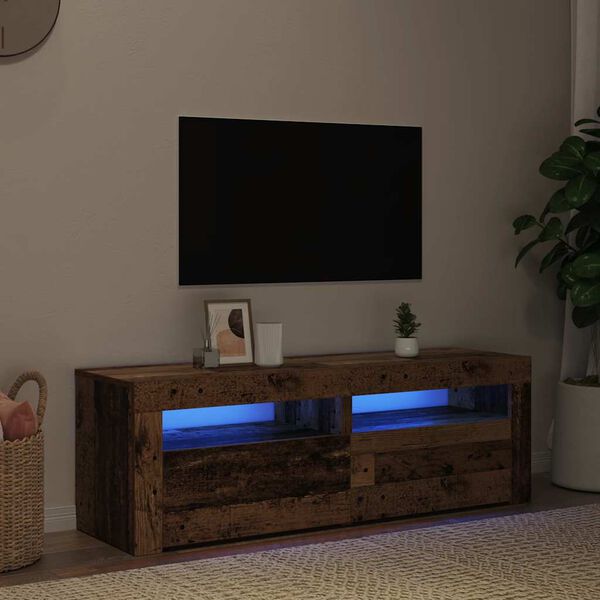 vidaXL TV Cabinet with LED Lights Old Wood 120x35x40 cm Engineered Wood