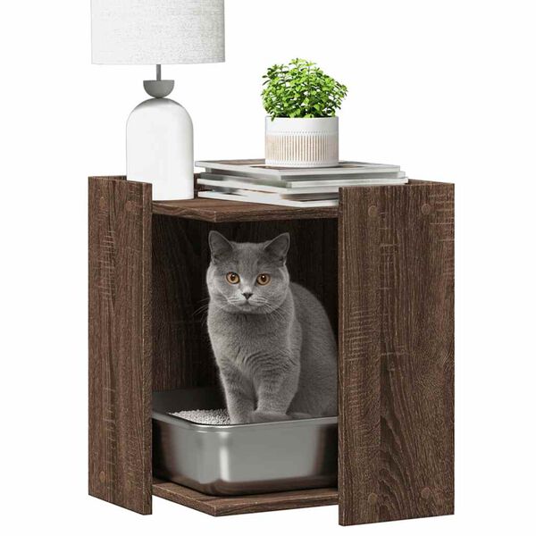 vidaXL Cat Litter Box Enclosure Brown Oak 42x42x51 cm Engineered Wood