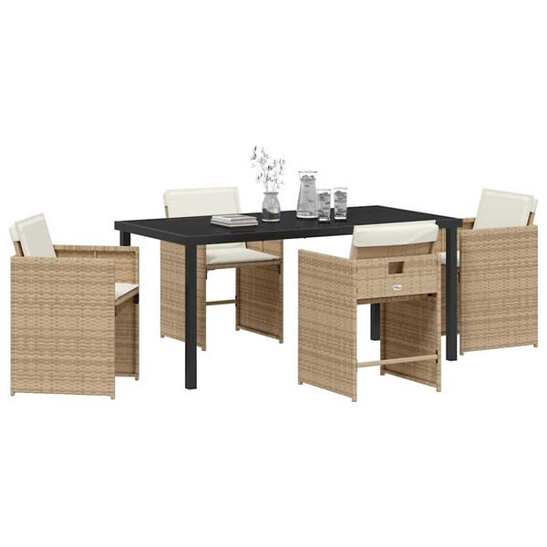 vidaXL Garden Dining Set 5 pcs Beige Poly Rattan