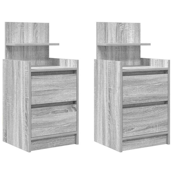 vidaXL Bedside Cabinets with 2 Drawers 2 pcs Grey Sonoma 38x34x80 cm
