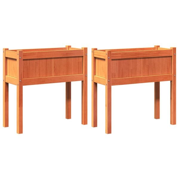 vidaXL Garden Planters 2 pcs with Legs Wax Brown Solid Wood Pine