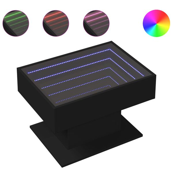 vidaXL Coffee Table with LED Black 70x50x45 cm Engineered Wood