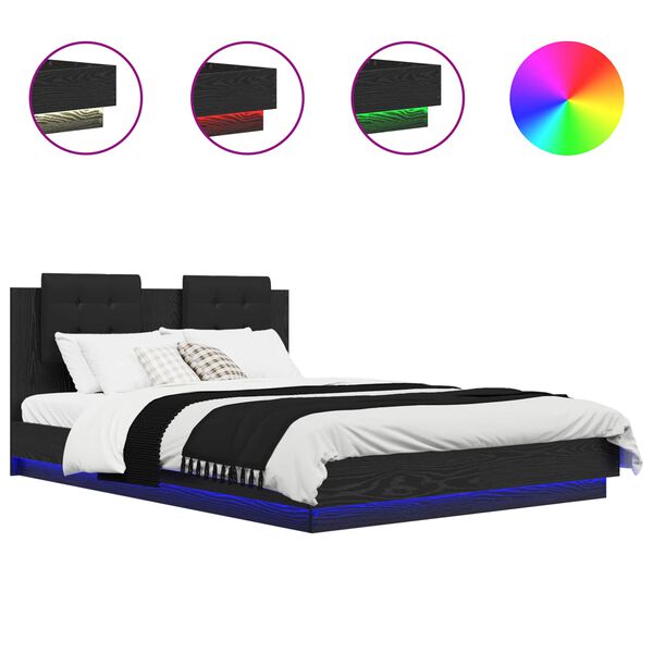 vidaXL Bed Frame with Headboard Black Oak 140 x 200 cm Engineered Wood