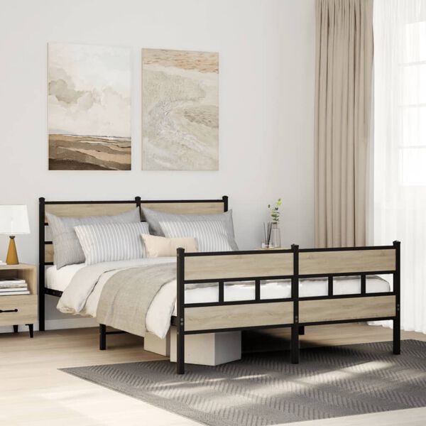 vidaXL Metal Bed Frame without Mattress Sonoma Oak 140x190 cm