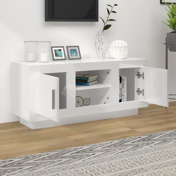 vidaXL TV Cabinet High Gloss White 102x35x45 cm Engineered Wood