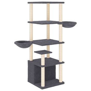 vidaXL Cat Tree with Sisal Scratching Posts Dark Grey 147 cm