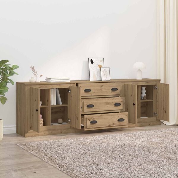 vidaXL Sideboards with Drawer 3 pcs Artisan Oak 70 x 35.5 x 67.5 cm