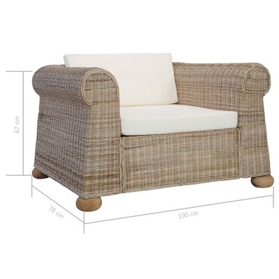 vidaXL Armchair with Cushions Natural Rattan