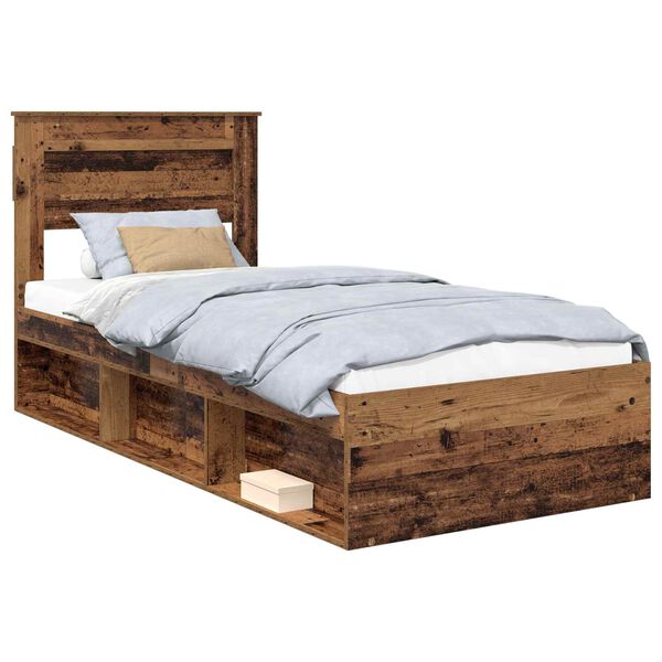 vidaXL Bed Frame with Headboard Old Wood 90 x 200 cm Solid Pine Wood