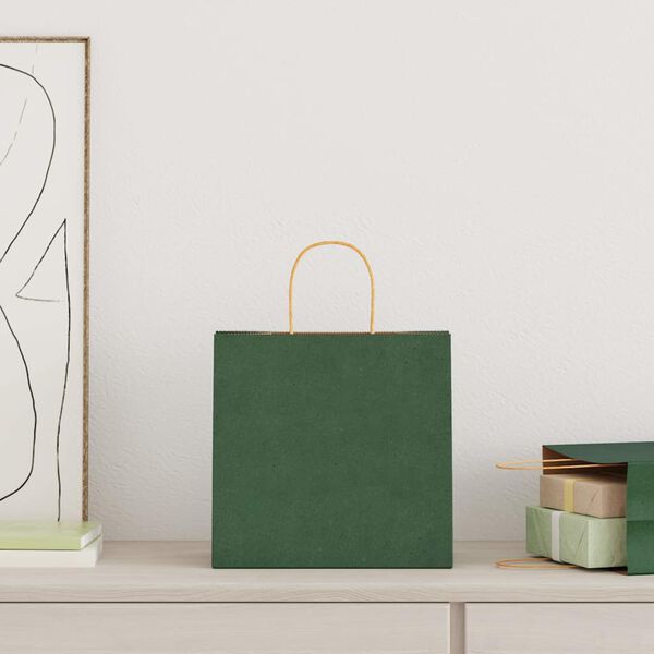 vidaXL Paper Bags 250 pcs with Handles Green 26x17x25 cm