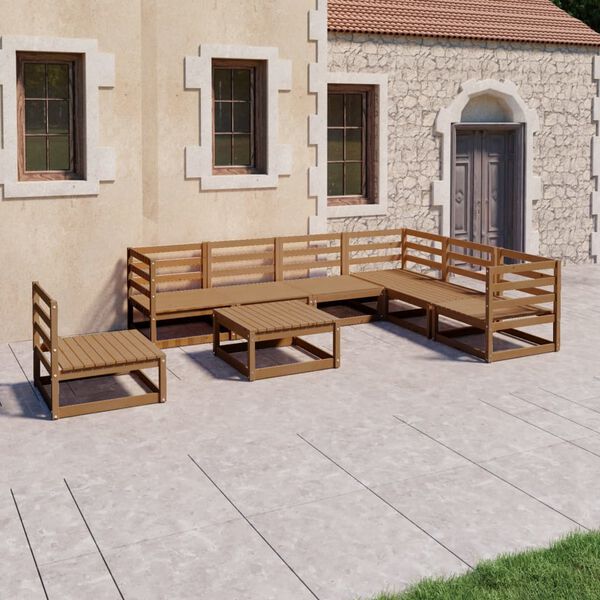 vidaXL 8 Piece Garden Lounge Set Honey Brown Solid Pinewood