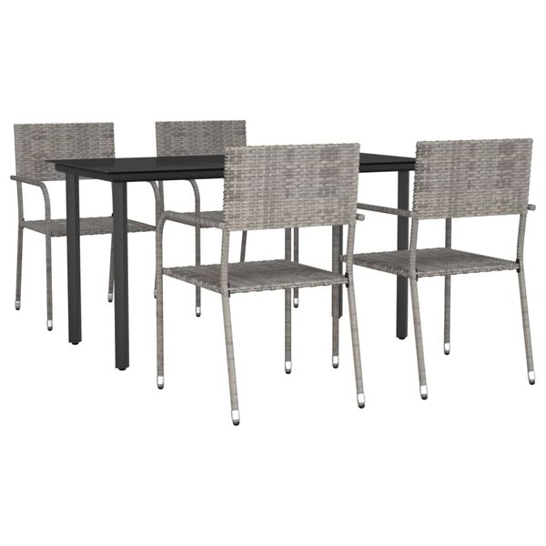 vidaXL 5 Piece Garden Dining Set Grey and Black Poly Rattan and Steel