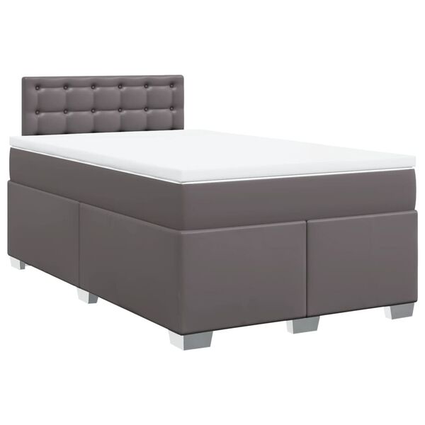 vidaXL Box Spring Bed with Mattress Grey 120x190 cm Faux Leather