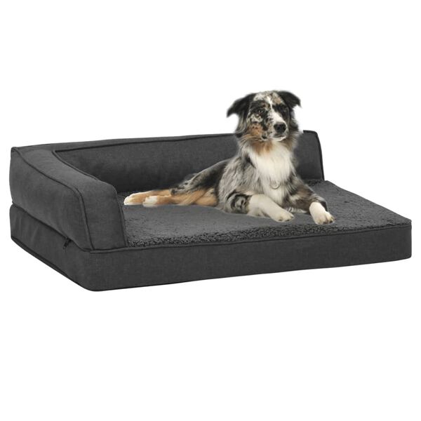 vidaXL Ergonomic Dog Bed Mattress 90x64cm Linen Look Fleece Dark Grey