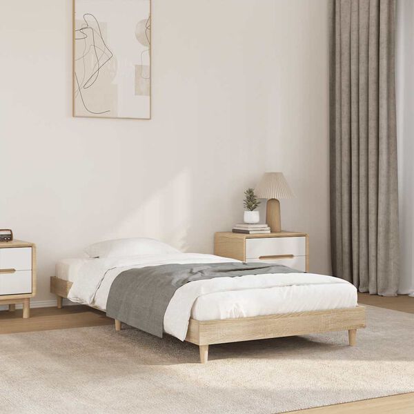vidaXL Bed Frame without Mattress Sonoma Oak 75x190 cm Small Single Engineered Wood