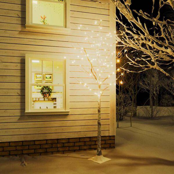 vidaXL LED White Birch Tree Warm White 128 LEDs 220 cm