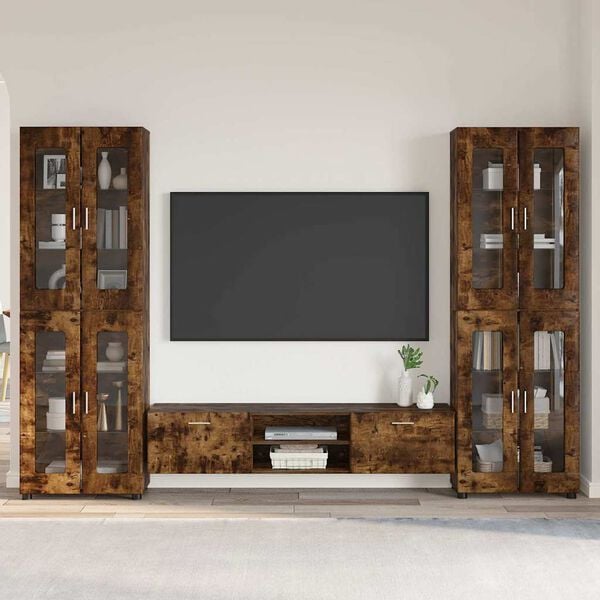 vidaXL TV Cabinet Set with Drawer FLORIN Smoked Oak Engineered Wood