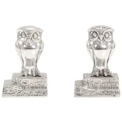 vidaXL Bookends with Owl 2 pcs Solid Aluminium 13x4.5x19 cm Silver