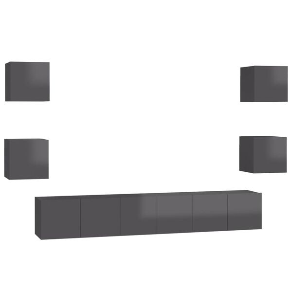 vidaXL 7 Piece TV Cabinet Set High Gloss Grey Engineered Wood