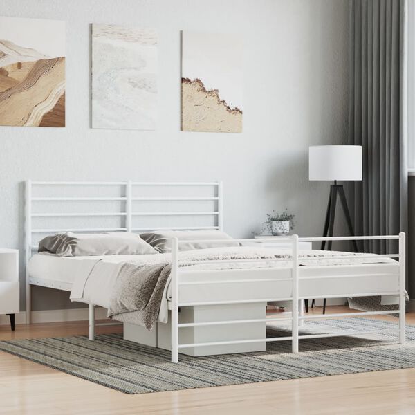 vidaXL Metal Bed Frame without Mattress with Footboard White 160x200cm