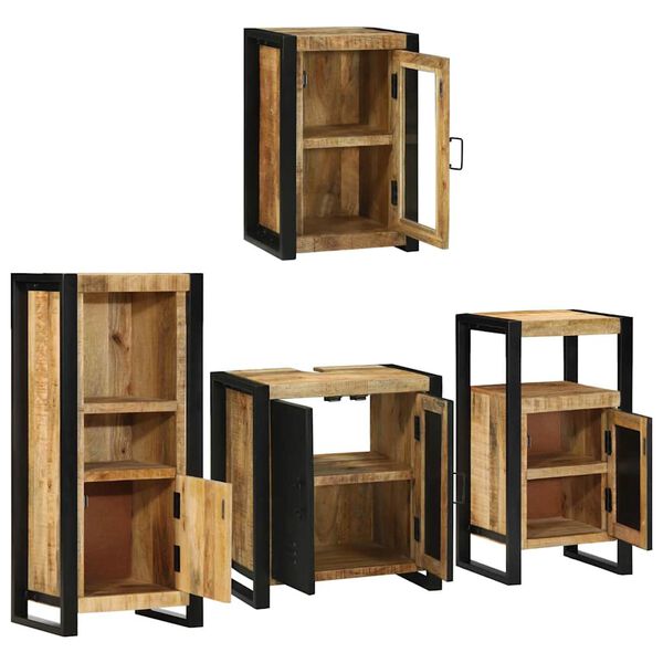 vidaXL Bathroom Furniture Set with Shelf 4 pcs Brown Soild Mango Wood