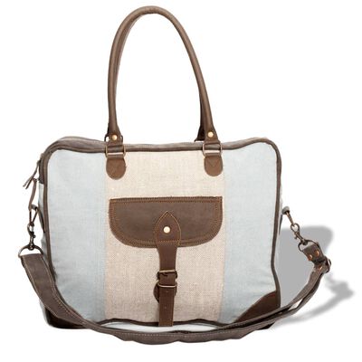 vidaXL Shoulder Bag Canvas and Real Leather Blue and Cream