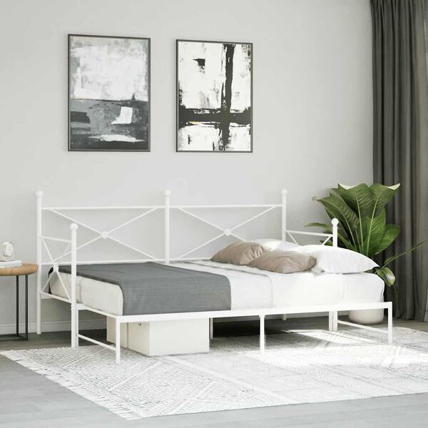 vidaXL Daybed with Trundle without Mattress White 90x190 cm Steel
