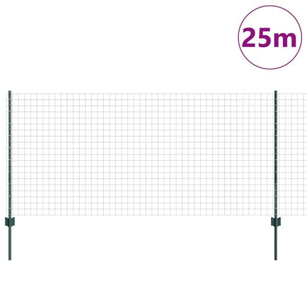 vidaXL Fence with Post Green 1 x 25 m Steel and PVC