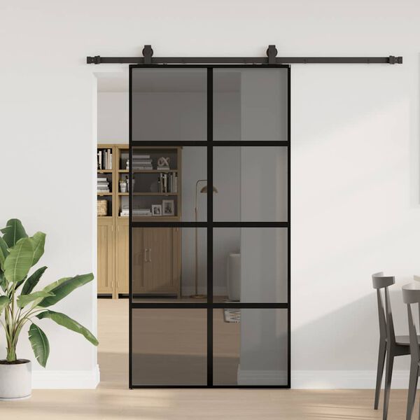 vidaXL Sliding Door with Hardware Set Black 102.5x205 cm Tempered Glass