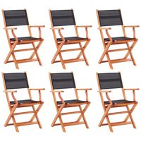 vidaXL Folding Garden Chairs 6 pcs Black Solid Eucalyptus Wood&Textilene