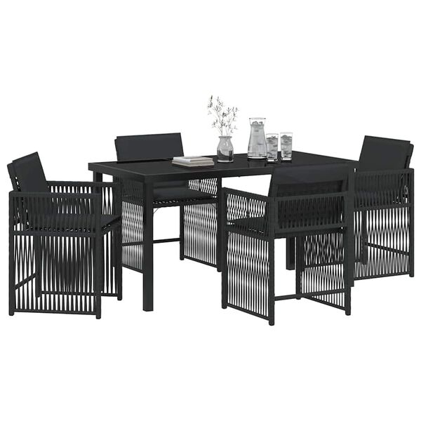 vidaXL Garden Dining Set 5 pcs Black Poly Rattan