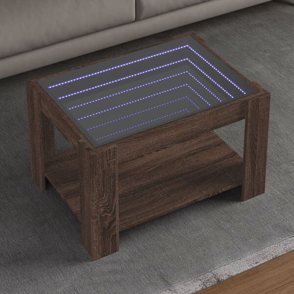 vidaXL Coffee Table with LED Brown Oak 73x53x45 cm Engineered Wood
