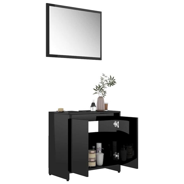 vidaXL Bathroom Furniture Set High Gloss Black Engineered Wood