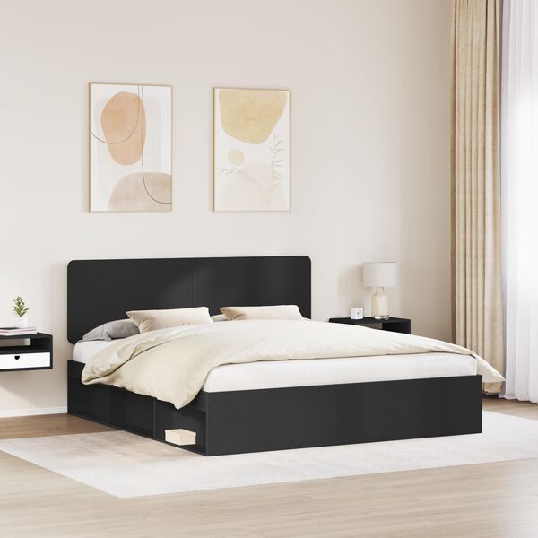 vidaXL Bed Frame with Headboard Black 180 x 200 cm Solid Pine Wood