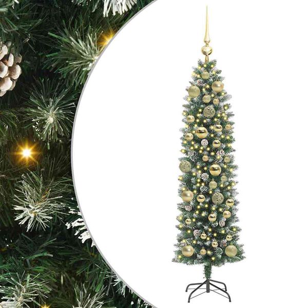 vidaXL Artificial Slim Christmas Tree Green and White 120 cm