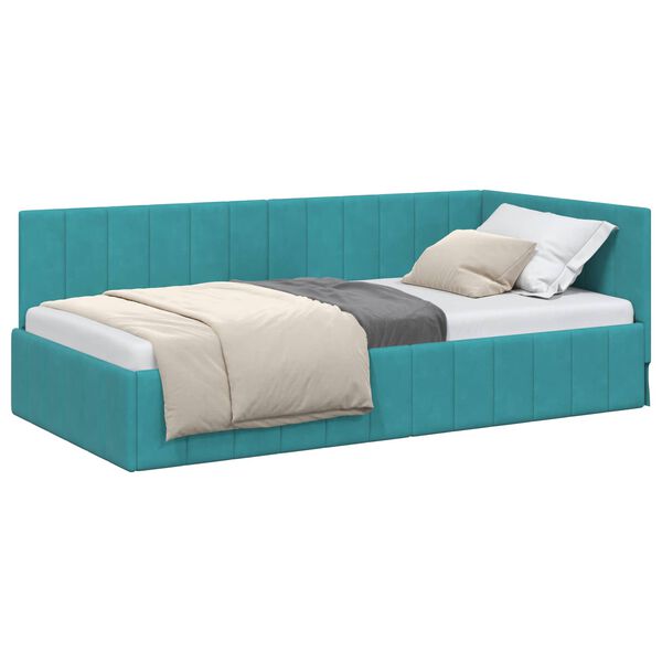 vidaXL Corner Bed Frame with Headboard Turquoise 90 cm x 200 cm Velvet