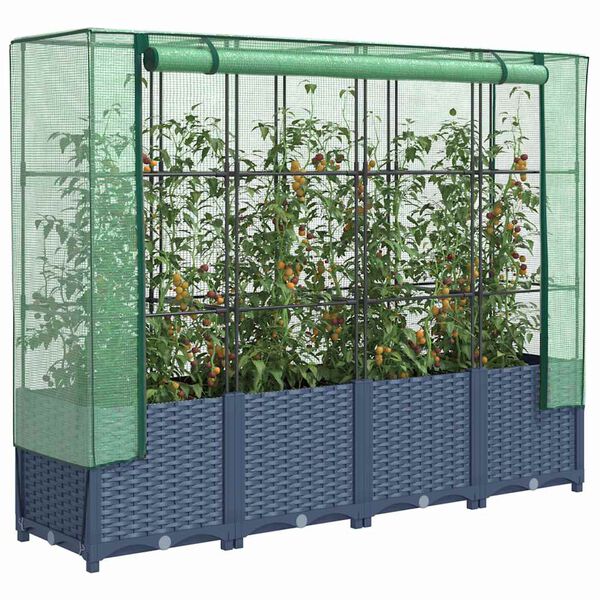 vidaXL Raised Bed with Greenhouse Cover Rattan Look 160x40x138 cm