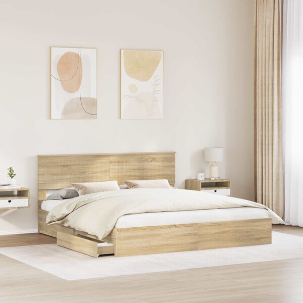 vidaXL Storage Bed with Drawer Sonoma Oak 180 x 200 cm Engineered Wood