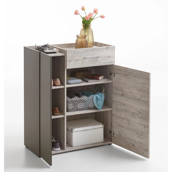 FMD Chest of Drawer with 2 Doors and 1 Drawer Sand Oak and Lava Grey