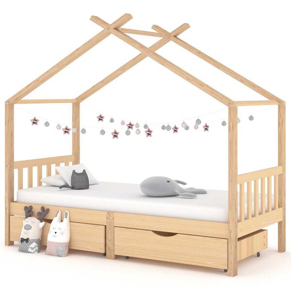 vidaXL Kids Bed Frame with Drawers Solid Pine Wood 90x200 cm