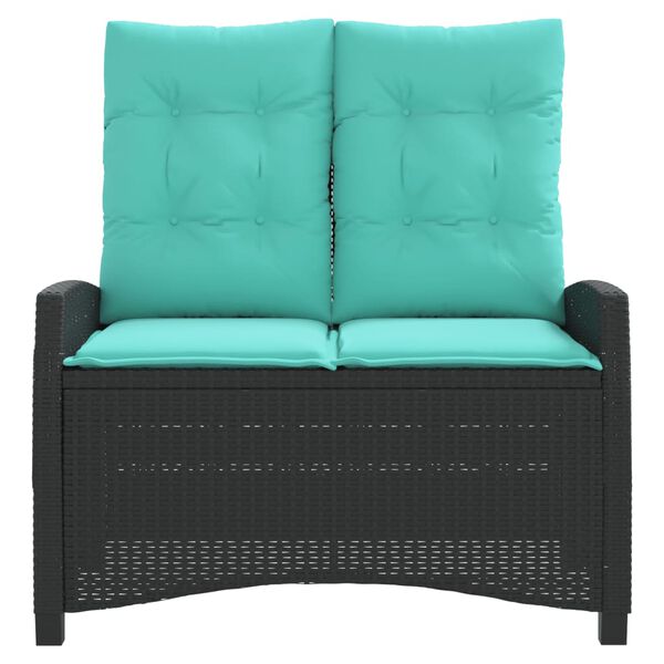 vidaXL Reclining Garden Bench with Cushions Black Poly Rattan