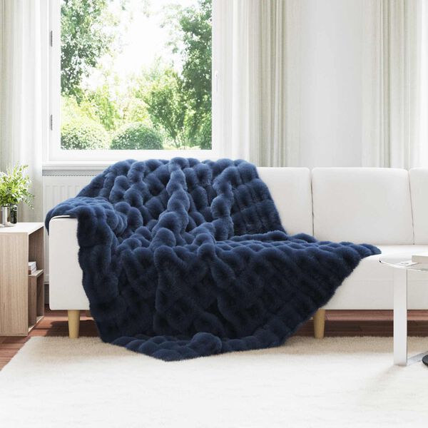 vidaXL Faux Rabbit Fur Blanket Marine Blue 150 x 220 cm Polyester