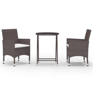 vidaXL 3 Piece Garden Bistro Set Poly Rattan and Tempered Glass Brown