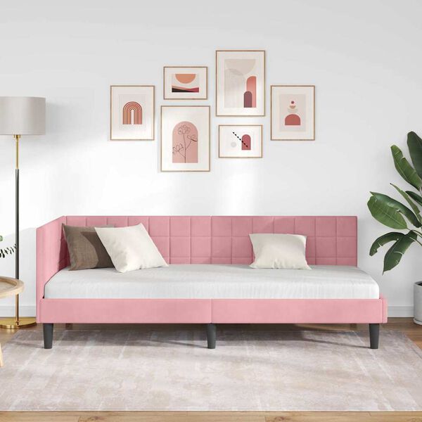 vidaXL Corner Bed Frame with Headboard Pink 80 cm x 200 cm Velvet