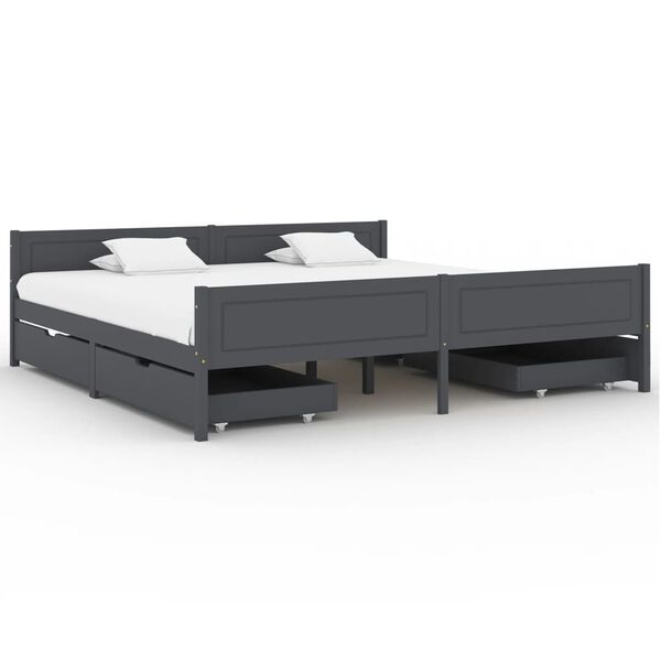 vidaXL Bed Frame without Mattress Dark Grey Solid Wood Pine 200x200 cm (322130+2x321990)