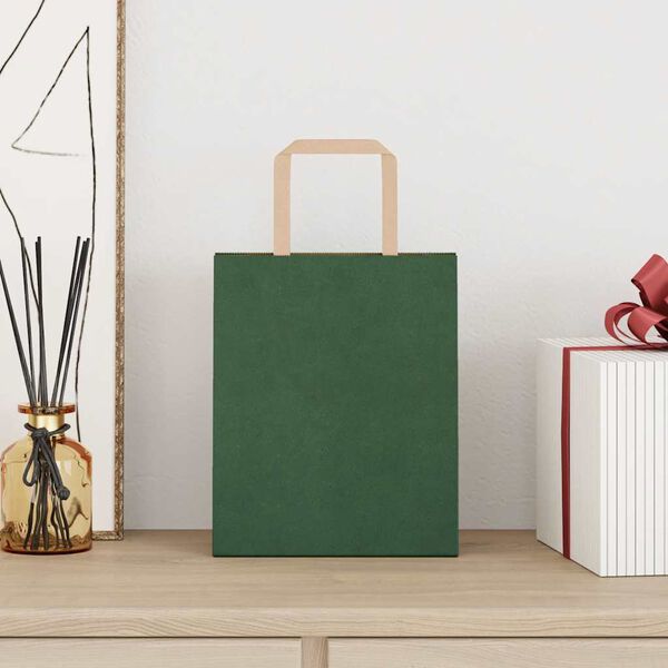 vidaXL Paper Bags 50 pcs with Handles Green 18x8x22 cm