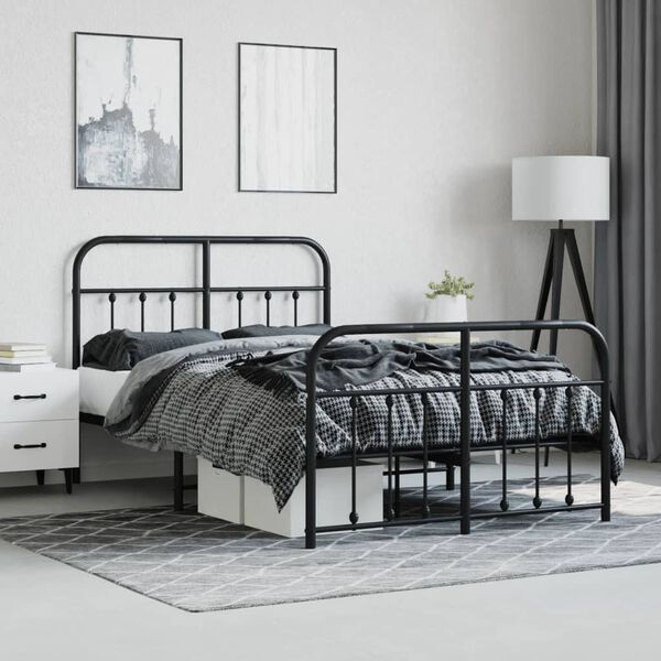vidaXL Metal Bed Frame without Mattress with Footboard Black 120x190cm