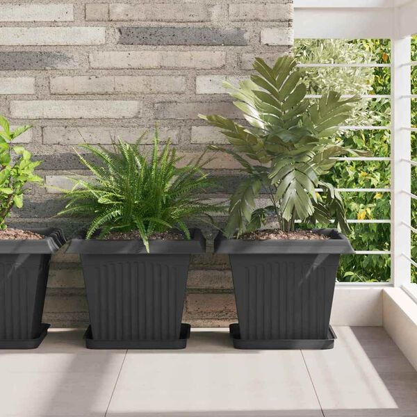 vidaXL Square Flower Pot 24 pcs Black 33 x 33 x 26 cm Plastic